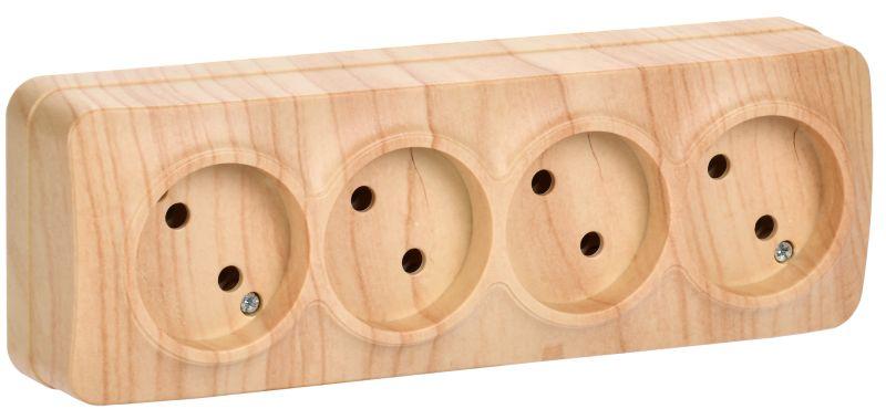 Розетка 4-м ОП GLORY РС24-2-ХС 10А без заземл. сосна ERH40-K34-10