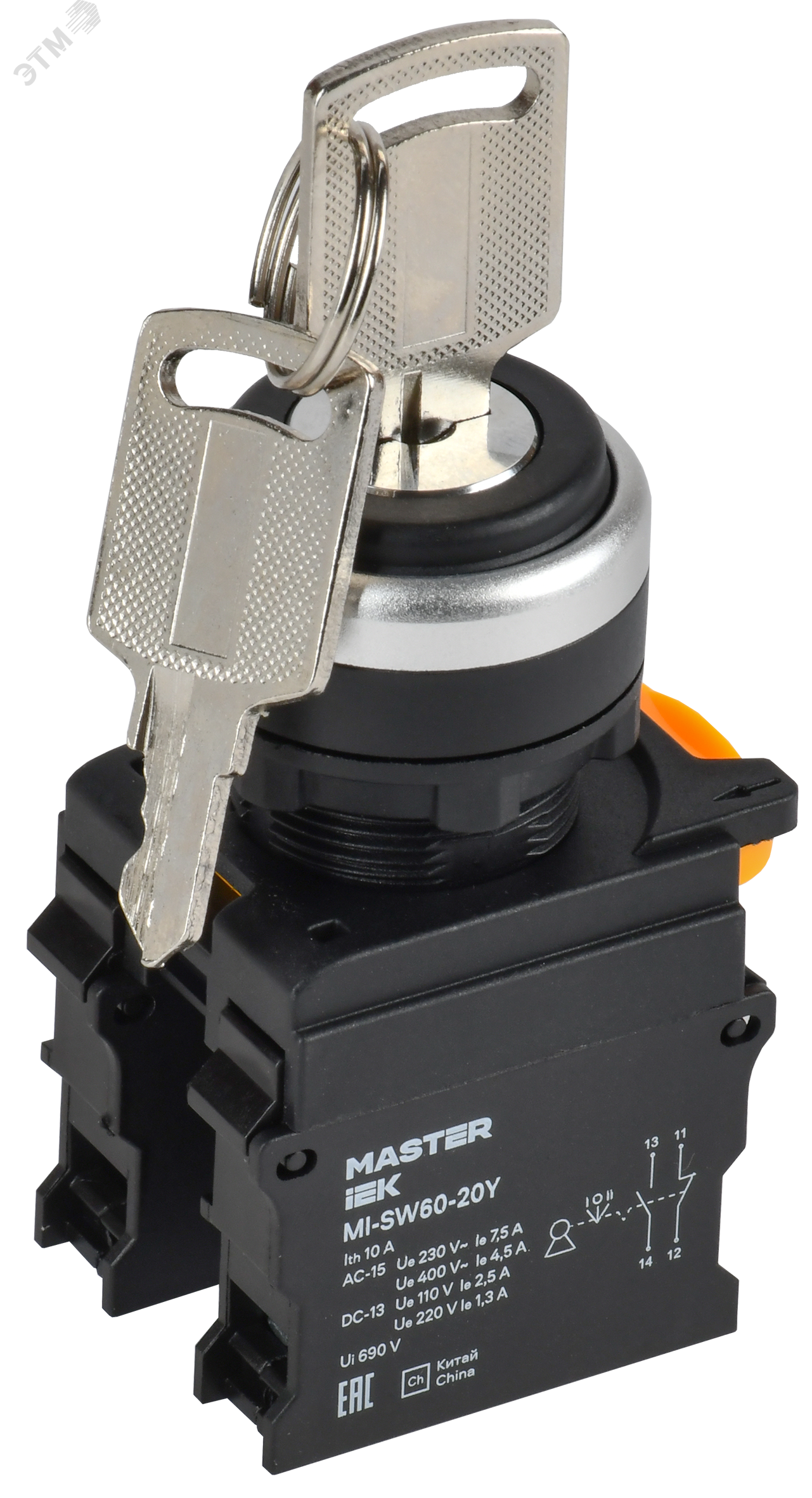 Переключатель с ключом 3 полож. 1NO+1NC ч-рный MASTER IEK MI-SW60-20Y-3-34-3-K02