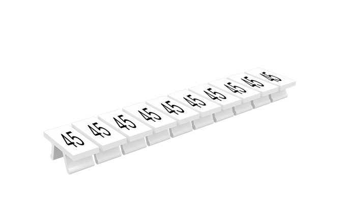 Маркировка 305801/45 - Маркировочные шильдики для клемм TU/TP/TC, сечением 2,5 мм кв., 10 шильдиков, нанесенные символы: 45, с горизонтальным, расположением, цвет белый