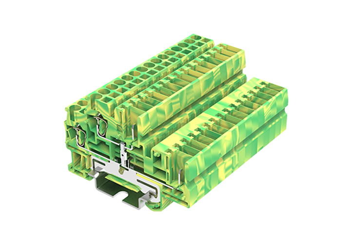 Заземляющая клемма TCD2.5-2-1-PE - Заземляющая этажная клемма для подключения разъема, межэтажное соединение, тип фиксации провода: пружинный, номинальное сечение: 1,5 мм кв., ширина: 3,5 мм, цвет: желто-зеленый, тип монтажа: DIN 35