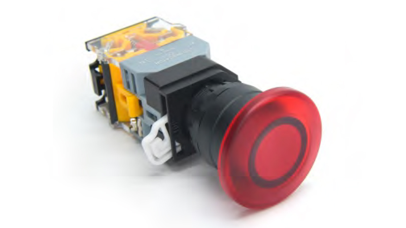 Кнопка  DT22A-MLD11/RDAC/DC24 - Кнопка управления в сборе, с блокировкой, 24 - 380VAC / DC, 0,6 - 10A, с подсветкой, 24VDC, грибок, 1NO1NC, цвет: красный, диаметр отверстия: 22 мм, пластиковая обойма кнопки