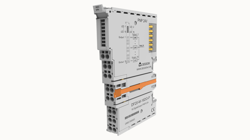Модуль ввода цифр.  DF20-M-16DO-P - Модуль ввода, цифровой, 16 каналов, поддержка ввода NPN, диапазон входных напряжений 0VDC / Высокоомное состояние, тип монтажа: DIN35