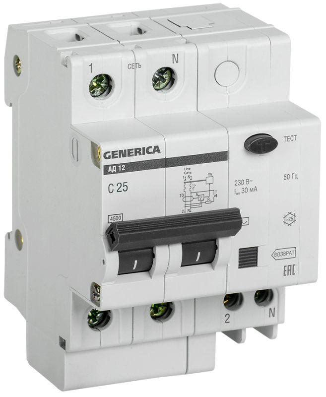 Выключатель автоматический дифференциального тока 2п 25А 30мА АД12 MAD15-2-025-C-030