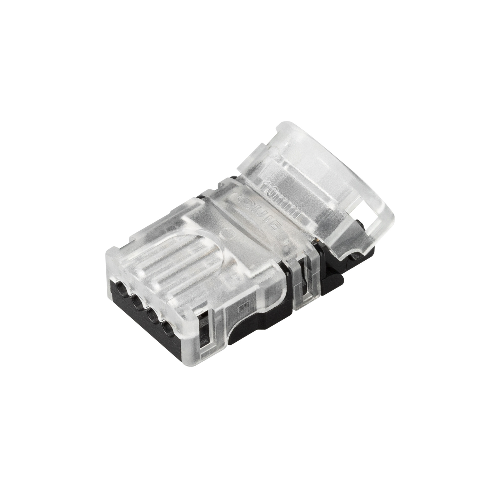 Коннектор HIP-GERM-RGB-10-4pin-STW 031997 - Одиночный коннектор (без провода) для подключения питания к герметичным (IP54/IP65) RGB лентам SE (заливка силиконом сверху) шириной 10 мм. Очистка провода питания (0,5-1,0 мм2) от изоляции не требуется. Материа