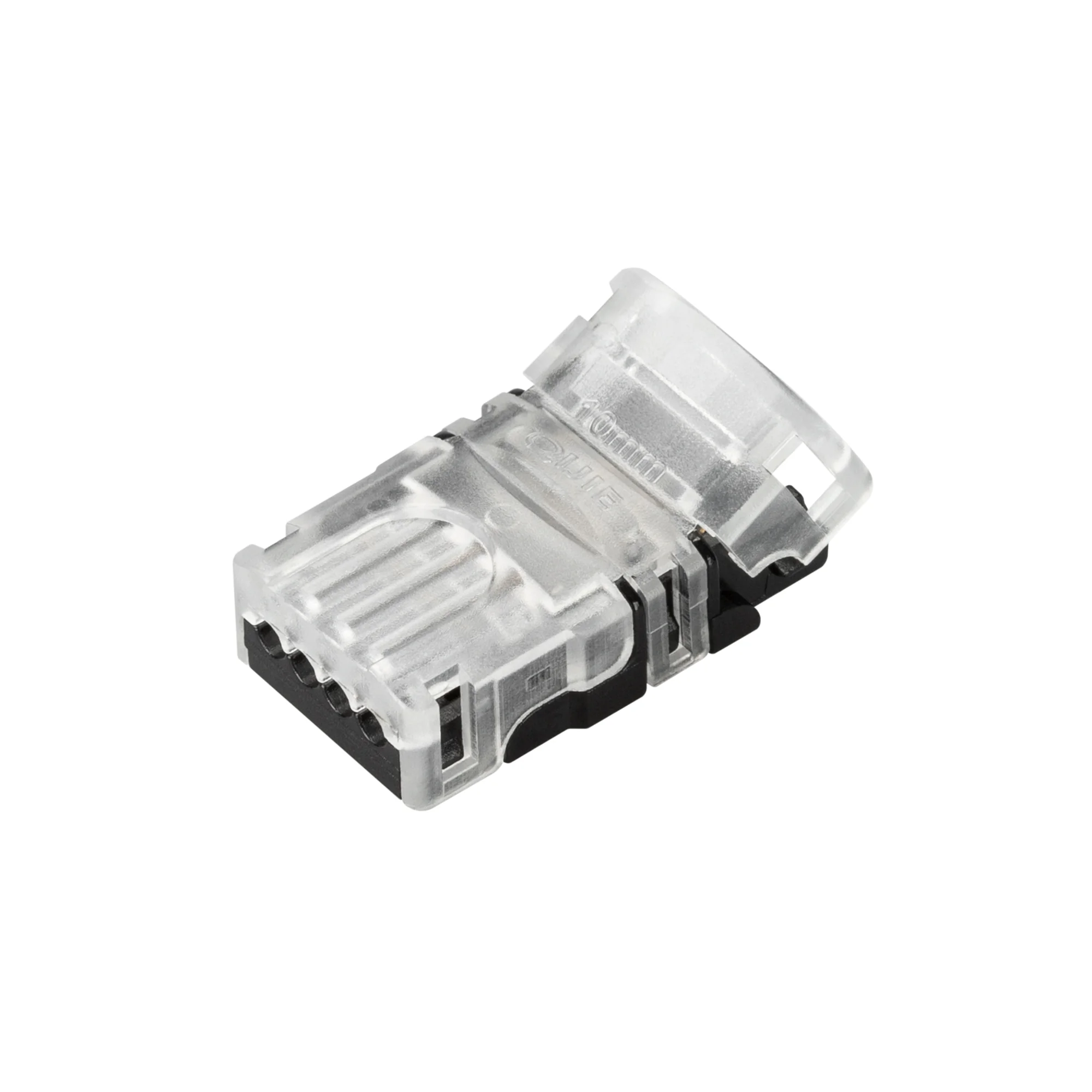 Коннектор HIP-GERM-RGB-10-4pin-STW 031997 - Одиночный коннектор (без провода) для подключения питания к герметичным (IP54/IP65) RGB лентам SE (заливка силиконом сверху) шириной 10 мм. Очистка провода питания (0,5-1,0 мм2) от изоляции не требуется. Материа