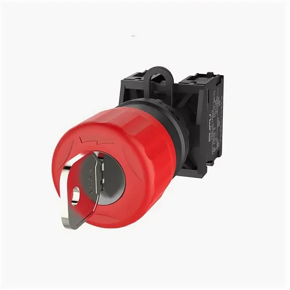 Кнопка с ключем (красная) TS2510-0JL10-R20 - Кнопка с ключем, с блокировкой, без подсветки, пластиковое переднее кольцо, с плавным нажатием, с контактной группой 2NO, диаметр головки кнопки 32 мм, диаметр посадочного отверстия: 22 мм, цвет: красный