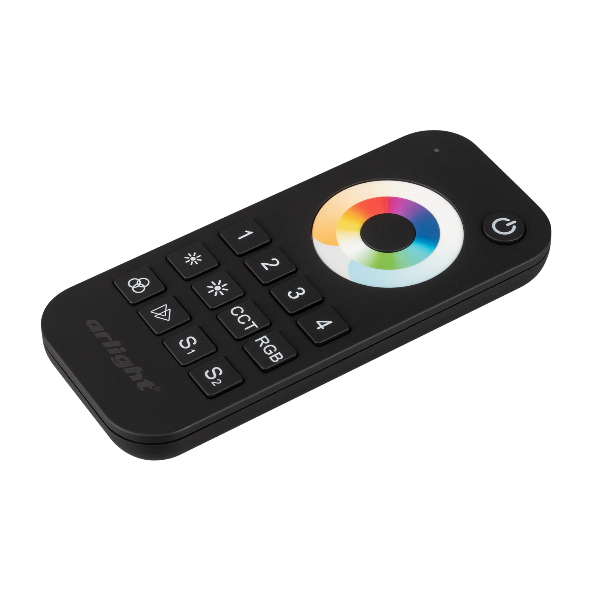 Пульт SMART-R22-MULTI Black (4 зоны, 2.4G) 023473 - Кнопочный радиопульт с сенсорным кольцом 2.4 ГГц черного цвета для управления DIM/MIX/RGB/RGBW источниками света. 4 зоны управления, 2 слота памяти пользовательских настроек, выбор цвета и типа управлени