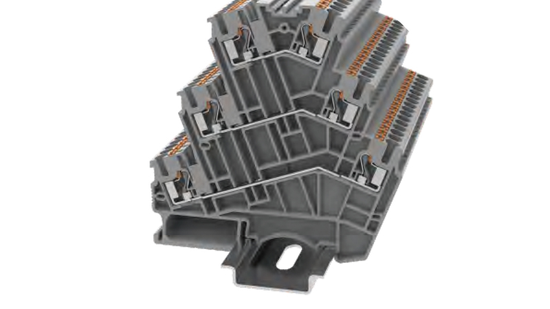 Этажная клемма DSS2.5-3L-01P-11 - Этажная клемма, тип фиксации провода: Push-in, номинальное сечение: 2.5 мм кв., 20A, 500V, ширина: 5,2 мм, цвет: серый, втычная перемычка, тип монтажа: DIN35