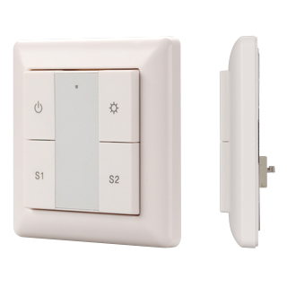 INTELLIGENT ARLIGHT Панель DALI-223-1G-2S-IN (BUS) 025500 - Встраиваемая кнопочная белая пластиковая панель для работы по протоколу DALI. Включение/выключение, диммирование, вызов и сохранение 2-х сцен в 1 группе. Установка номера группы и номера первой с