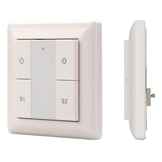 INTELLIGENT ARLIGHT Панель DALI-223-1G-2S-IN (BUS) 025500 - Встраиваемая кнопочная белая пластиковая панель для работы по протоколу DALI. Включение/выключение, диммирование, вызов и сохранение 2-х сцен в 1 группе. Установка номера группы и номера первой с