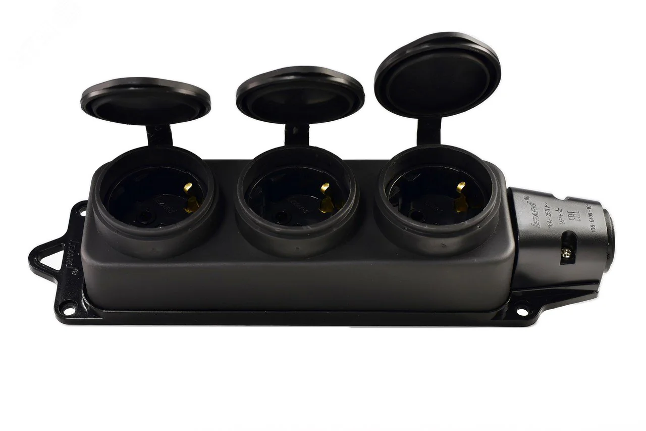 Колодка 3-м 16А IP44 2P+PE 220-240В каучук 106-0400-0101/101