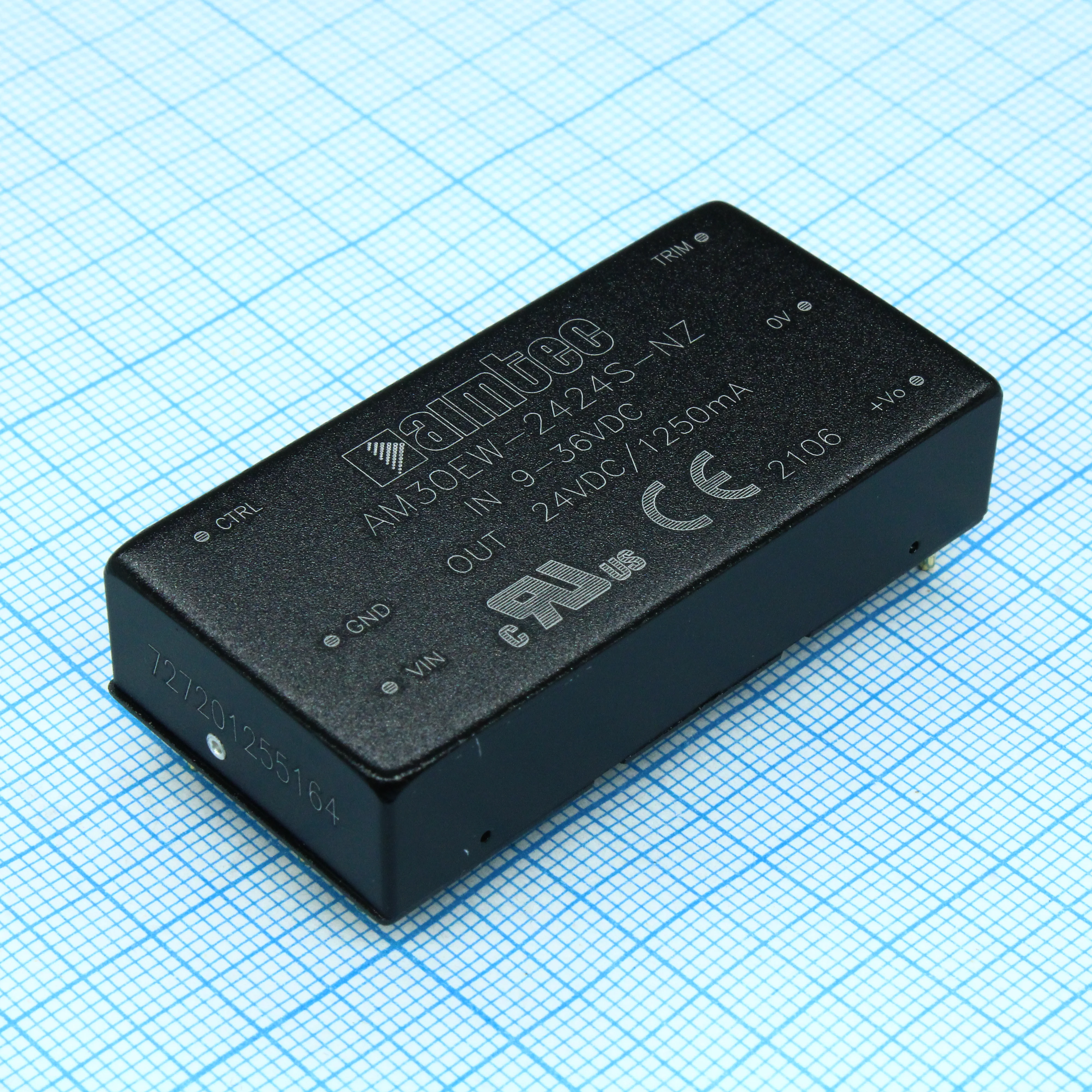 AM30EW-2424S-NZ - DC/DC, 30Вт, вход 9…36В, выход 24В/1.25А, изоляция 1600В DC, КПД 90%, максимальная емкостная нагрузка не более 680мкФ, вход On/Off, 2x1", 50.8x25.4x11.8мм, -40…75°C, металл