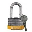 gws814098 - Замки стальные ламинированные, стальная дужка, высота дужки – 38 мм, диаметр дужки – 6.5 мм, корпус из стальных пластин, размеры корпуса – 29х43х26 мм, цвет – желтый, 6 шт/упак