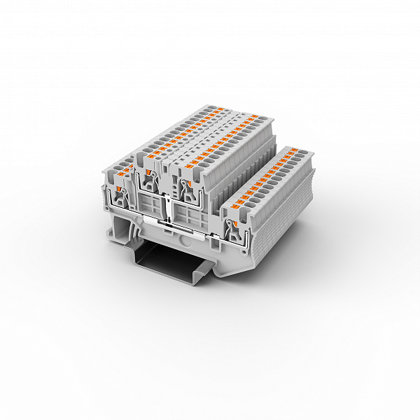 Этажная клемма UPT-1.5/2L-GY - Этажная клемма, межэтажное соединение, тип фиксации провода: Push-in, номинальное сечение: 1,5 мм кв., 500V, 16A, ширина: 3,5 мм, цвет: серый, тип монтажа: DIN35