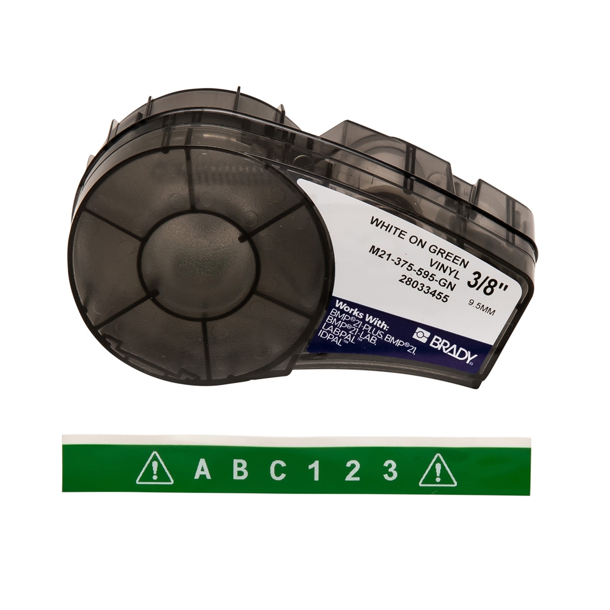 brd142802 - M21-375-595-GN лента 9.53 мм/6.4 м, винил, белый на зеленом