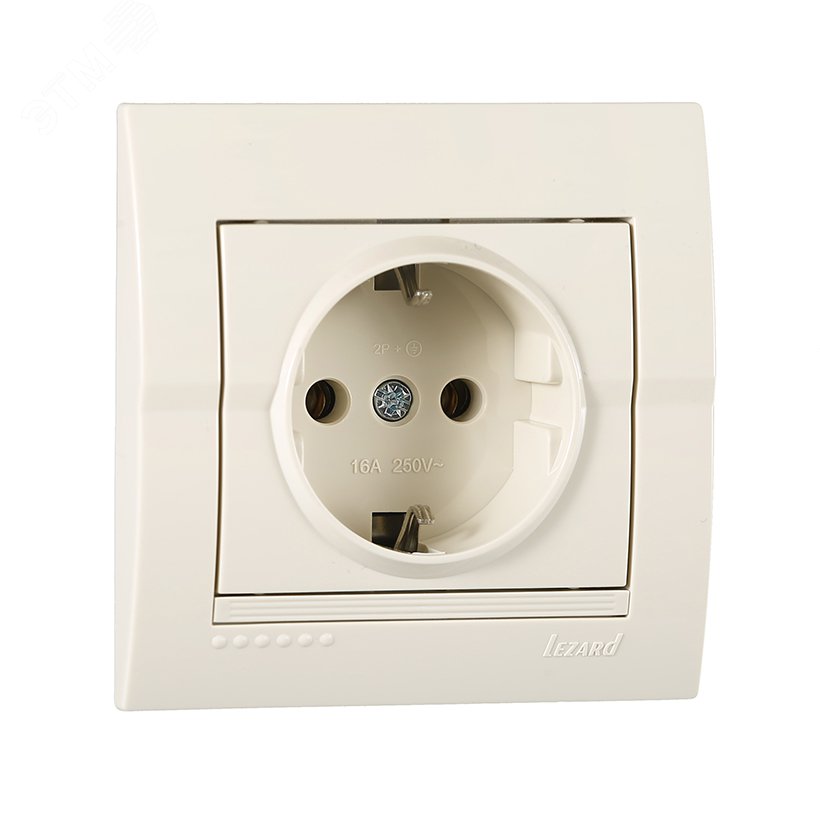 DERIY Розетка с заземлением ПБТ кремовая 702-0303-122