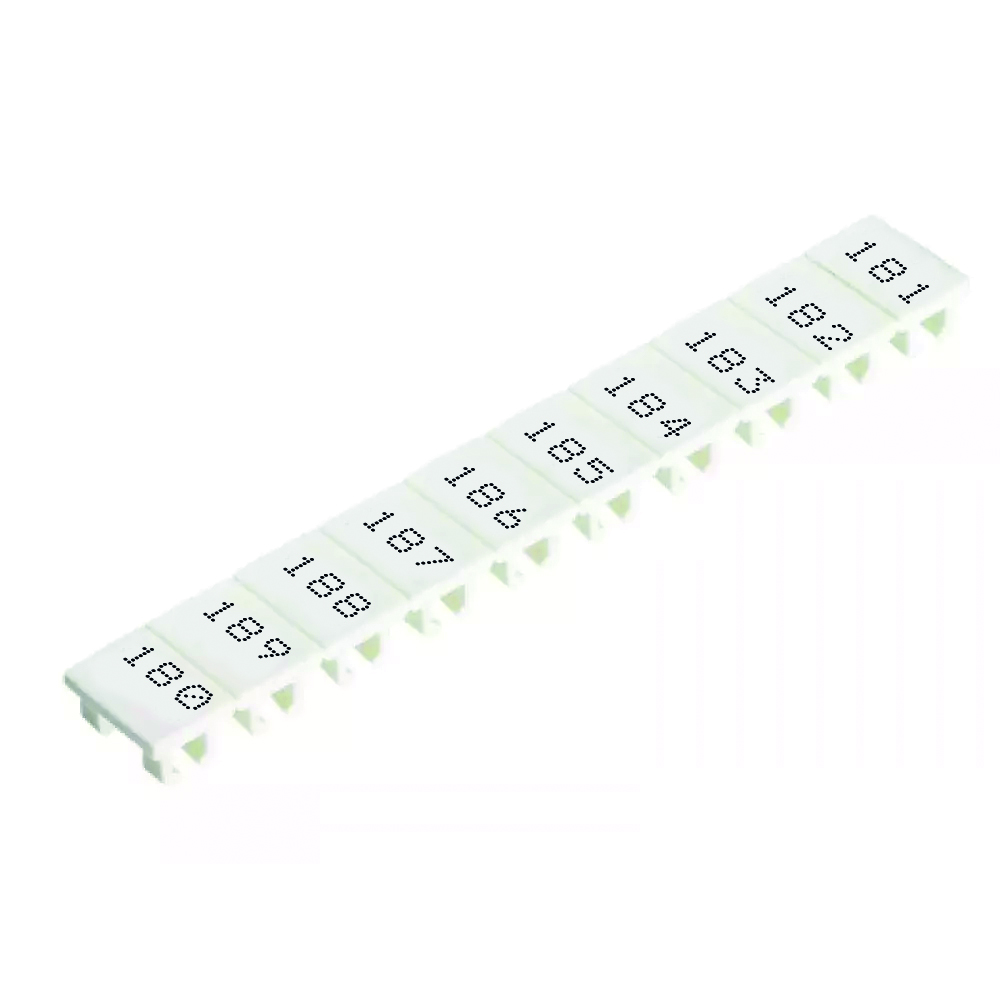 Шильдик 9705A/8/10B 181-190 - Маркировка для клемм сечением 6 мм.кв., шириной 8 мм, 10 шильдиков, белая, нанесенные знаки: 181 – 190