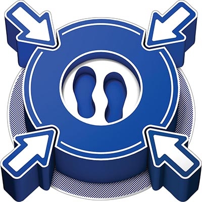 gws307912 - Знак безопасности 3D "Сохраняйте дистанцию. Ожидайте здесь", белый на синем, размер 500 х 500 мм, 1 шт.