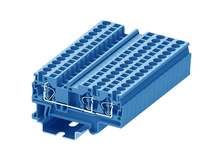Проходная клемма TC4-3-BU - Проходная клемма, 3 точки подключения, пружинный, номинальное сечение: 4 мм кв., 32A, 800V, ширина: 6,2 мм, цвет: синий, тип монтажа: DIN 35