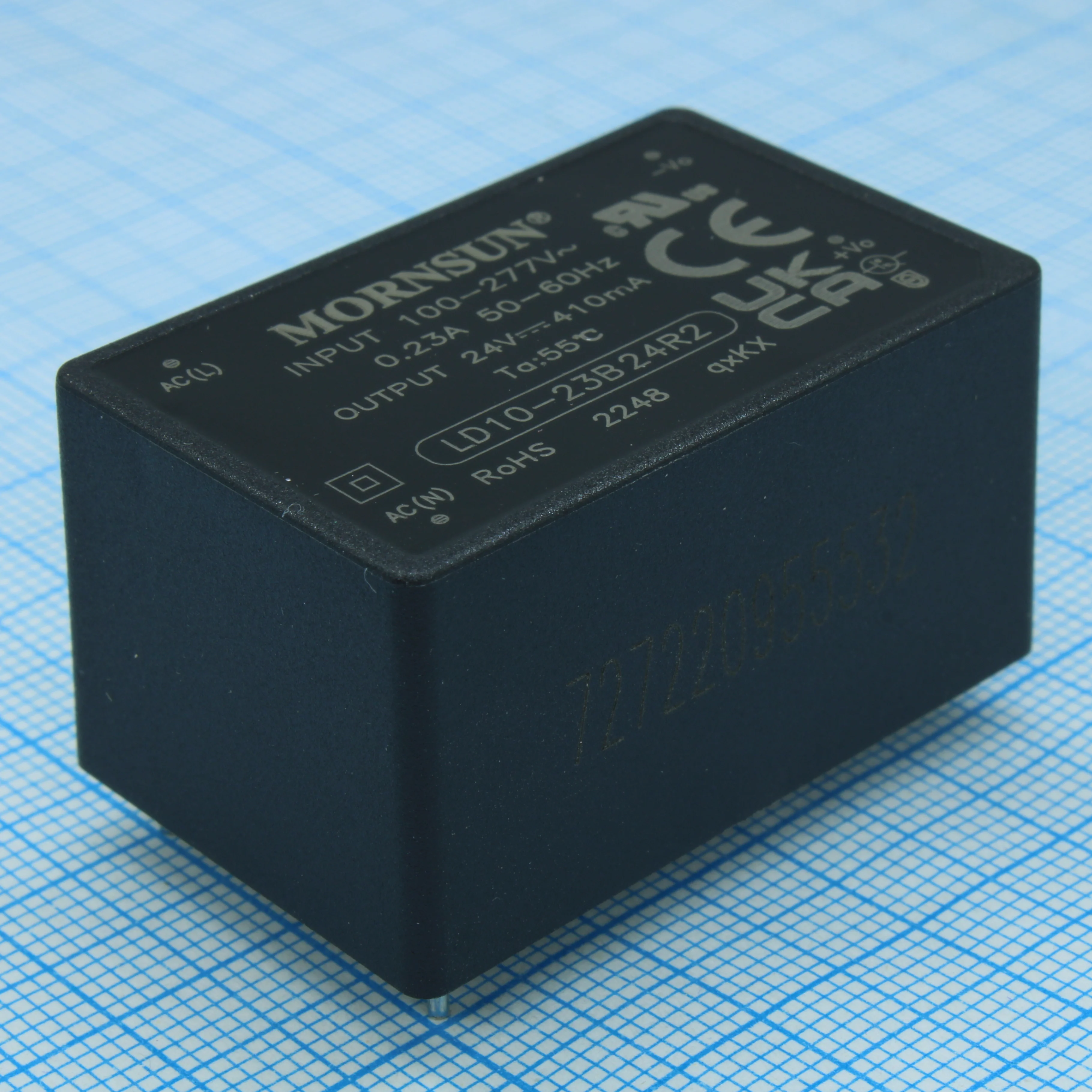 LD10-23B24R2 - AC-DC, 10Вт, вход 85…305В AC 47…63 Гц, 100…430B DC, выход 24В/0.41А, изоляция 4000В AC, КПД 85%, в корпусе на плату 40х25.4х21мм, -40...+85°C