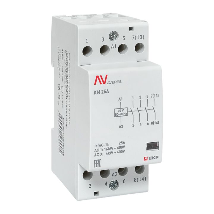 Контактор модульный КМ 25А 4NO 24VAC (2 мод.) AVERES EKF
