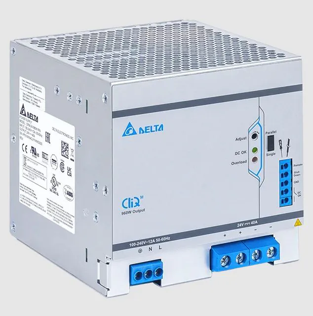 DRM-24V960W1PN - Источник питания, однофазный, 24VDC / 40A, 960W, диапазон входных напряжений: 85 - 276VAC, габариты (мм): 124x125x133.6, вес 2,87 кг, монтаж: на DIN рейку
