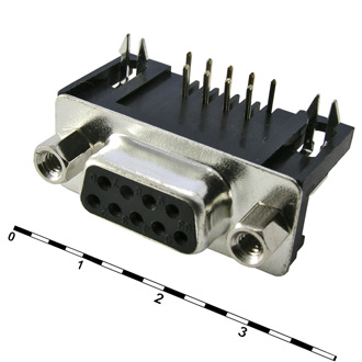 DRB-09FB - Разъем D-SUB 9 контактов, розетка угловая на плату,  9.4мм