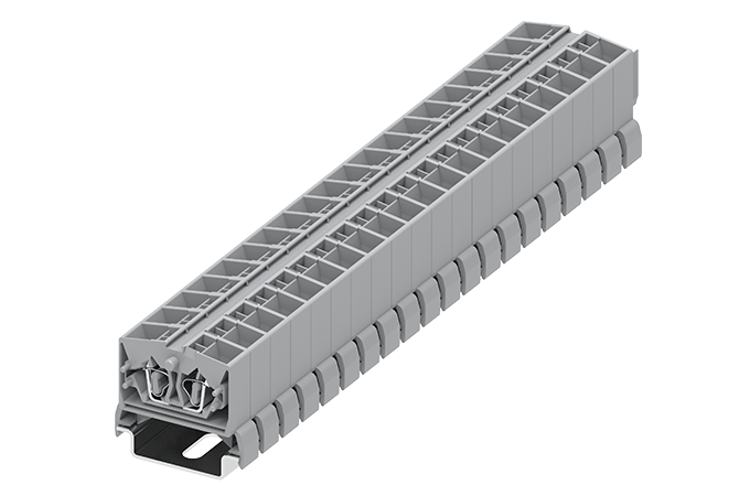 Клемма мини 254381 - Мини клемма, верхний подвод кабеля, 4 точки подключения в клемме, тип фиксации провода: пружинный, номинальное сечение: 2,5 мм кв., 24A, 800V, цвет: серый, тип монтажа: DIN35