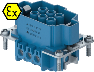 Контактная вставка 72.300.0653.9 - Розеточная контактная вставка взрывозащищенного разъема REVOS Ex, Size 6, винтовая фиксация, с защитой провода, 6 полюсов + РЕ, 90 V, до 16 A, материал контактов: медный сплав, тип покрытия контактов: олово