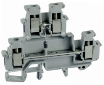 Этажная клемма UKJ-2.5M/2-2D - Этажная мини клемма, тип фиксации провода: винтовой, номинальное сечение: 2,5 мм кв., 24A, 500V, ширина: 5,2 мм, цвет: серый, тип монтажа: DIN 15