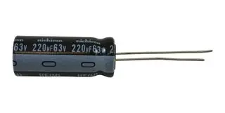 UHE1J221MPD1TD - Конденсатор алюминиевый электролитический 220мкФ 63В ±20% (10х25мм) радиальный, шаг 5мм 595мА 7000час 105°C россыпь