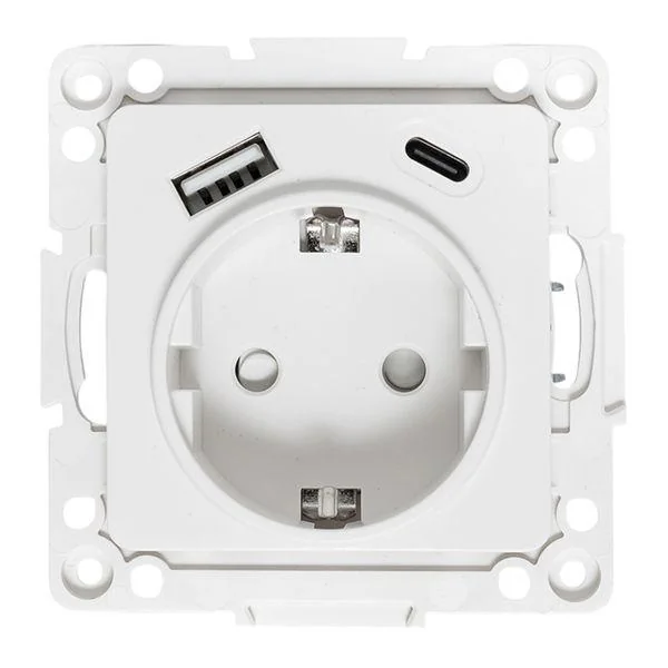 Стокгольм Механизм Розетки 1-местной с/з, USB A+C 16А винтовые клеммы белый с защ. штор. EKF
