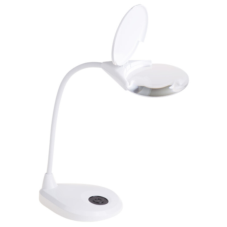 Лупа настольная 3D - с подсветкой 3 LED, сенсорная регулировка яркости, EXPERT, белая