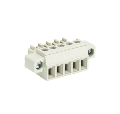 Розетка Wiecon 8513 B / 5 F OB - Розеточный разъем, угловой, на кабель, с монтажными фланцами, шаг 3,5 мм, 5 полюсов, номинальное сечение: 1,5 мм кв., винтовая фиксация провода, 250V, 8А, без маркировки, цвет: серый, серия 8513 B