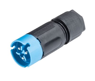 Разъем RST08i3 S 21 ZR1SH BL - Вилочный разъем на кабель диам. 4-7 мм, IP68(69k), 3 полюса, с продольным уплотнением, цвет: синий, номинальные характеристики: 250V/400V 8A, серия gesis RST MICRO