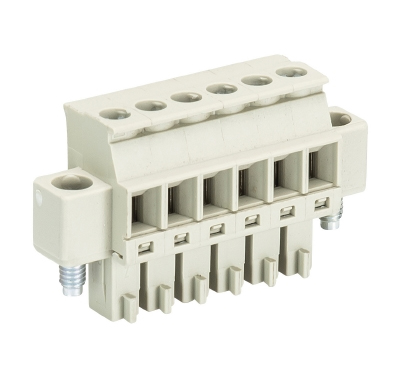 Розетка Wiecon 8813 B / 6 VR F OB - Розеточный разъем, прямой, на кабель, с монтажными фланцами, шаг 3,81 мм, 6 полюсов, номинальное сечение: 1,5 мм кв., винтовая фиксация провода, 250V, 8А, без маркировки, цвет: серый, серия 8813 B VRF