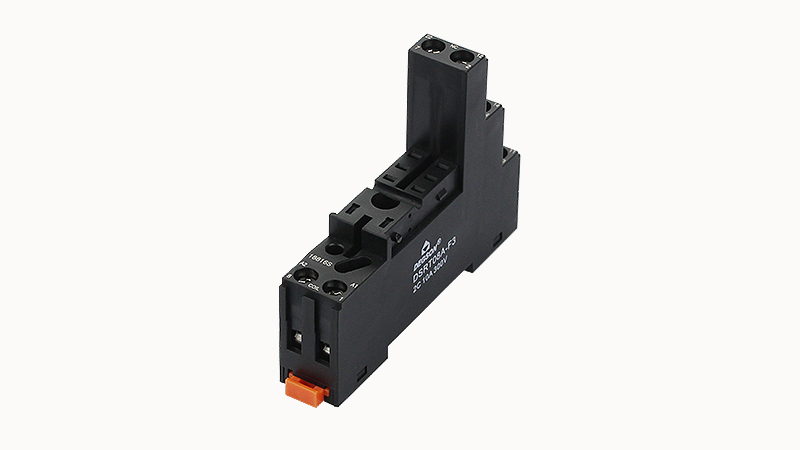 Колодка для реле DSRT08A-F3 - Колодка для реле DRPT-2C, 10A, 300V, фиксация провода: зажимная клетка, с защитой от прикосновения, с разъемом для модуля DMD, пластик, цвет: черный, монтаж на DIN рейку