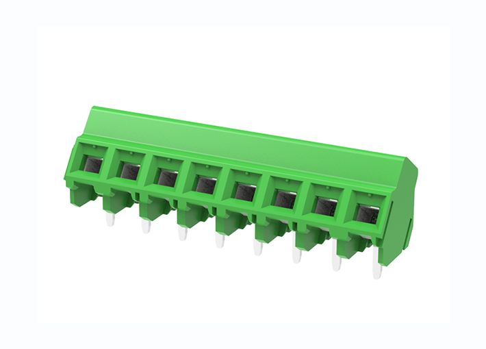 Клемма на плату MC-TE5.08A21C-0001 - Клемма, подвод кабеля 45 град., на плату, шаг: 5.08 мм, 21 полюс, фиксация провода винтовая, исполнение: стандартное, 320V, 14A, цвет: зеленый