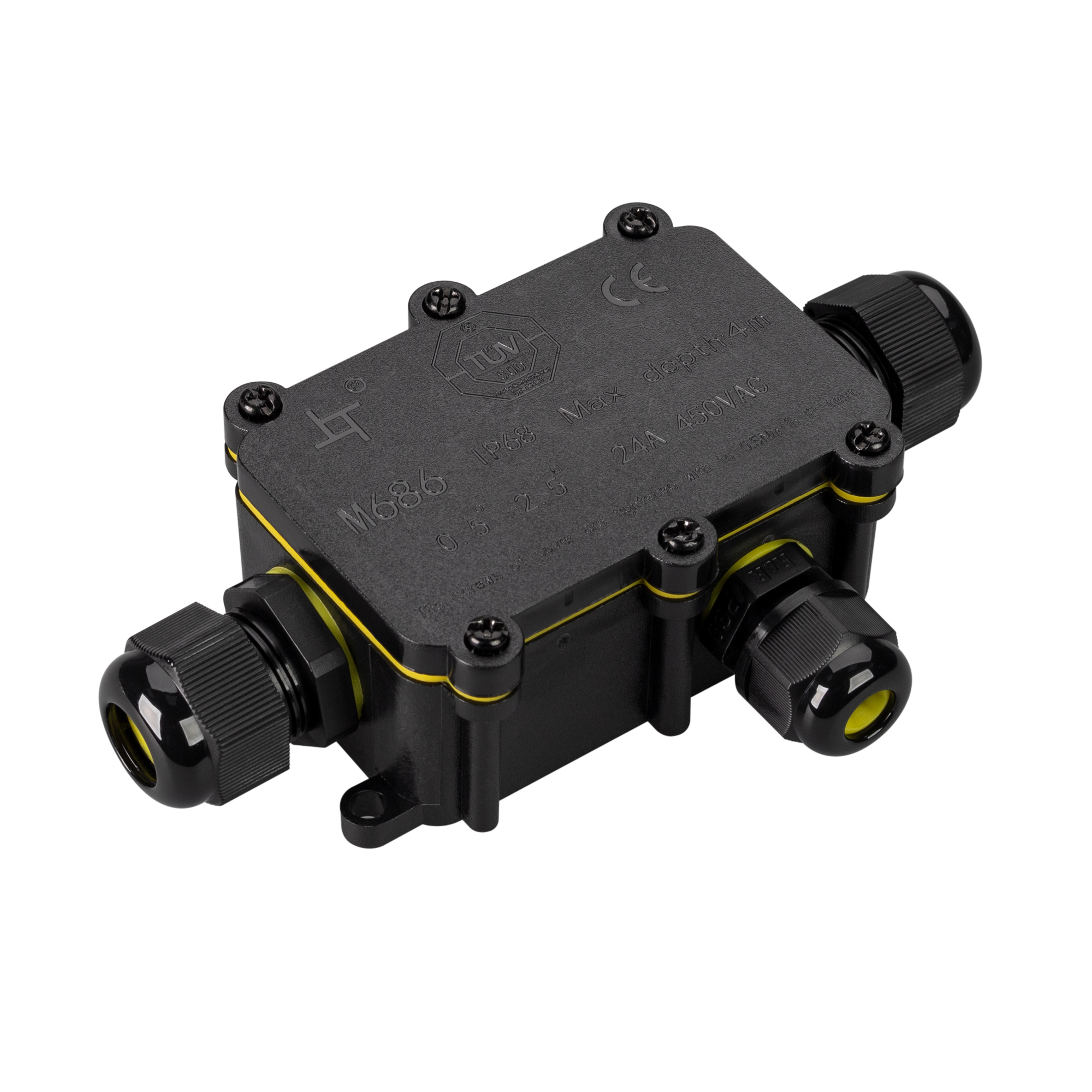 Коробка распределительная NEO-GERM-3-WTW (5-9mm) 030762 - Коробка распределительная пластиковая с тремя выходами для соединения проводов диаметром 5-9 мм, сечением 0,5-2,5 мм2. Номинальный ток 24 А. Номинальное напряжение 450 В. Цвет черный. Степень защит