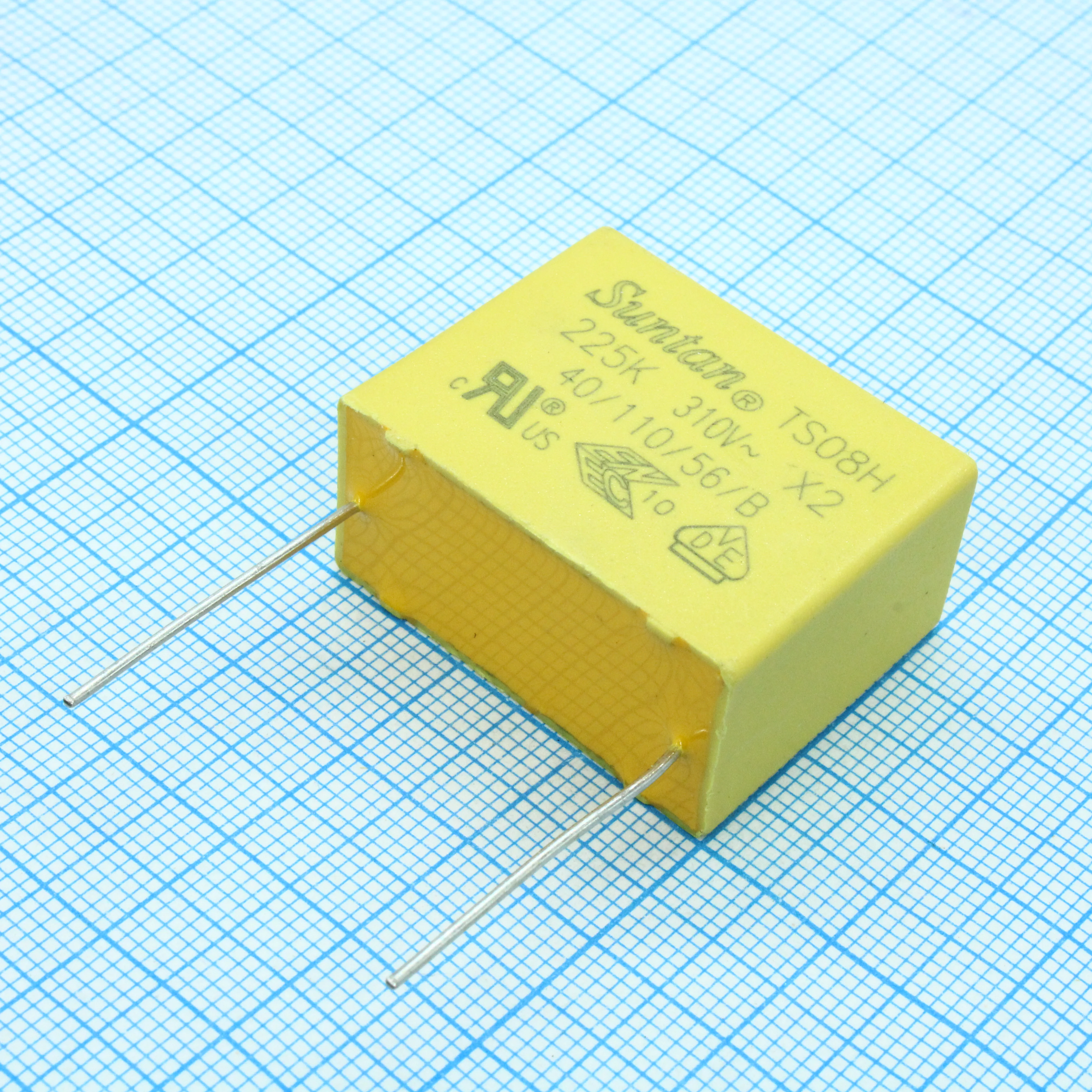 TS08H0A9225KRB0I0R - Пленочный помехоподавляющий конденсатор X2, 2.2uF ±10%, 310VAC, радиальные выводы с шагом 27.5mm, (30 x 14 x 25mm)