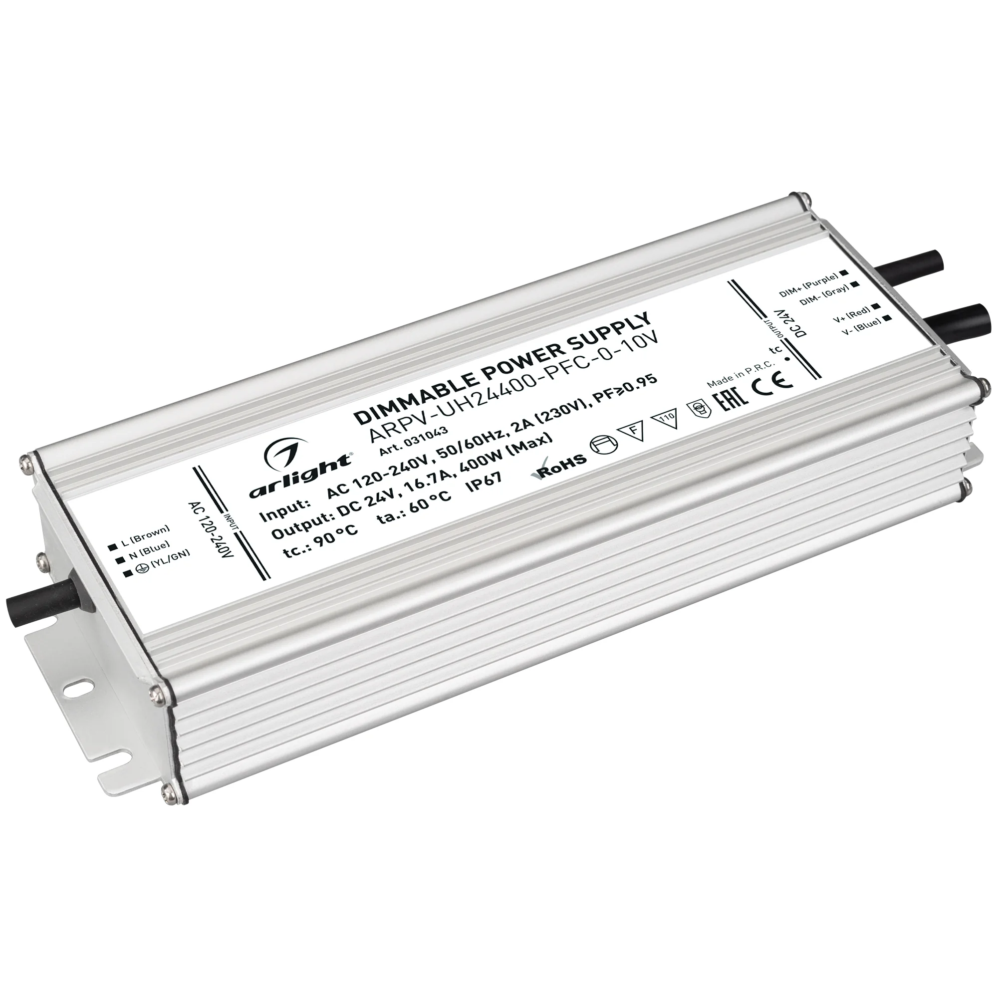 Блок питания ARPV-UH24400-PFC-0-10V (24V, 16.7A, 400W) 031043 - Диммируемый источник напряжения по стандарту 0-10 В с гальванической развязкой для светодиодных изделий. Входное напряжение 120-240 VAC. Выходные параметры: 24 В, 16.7 А, 400 Вт. Встроенный P