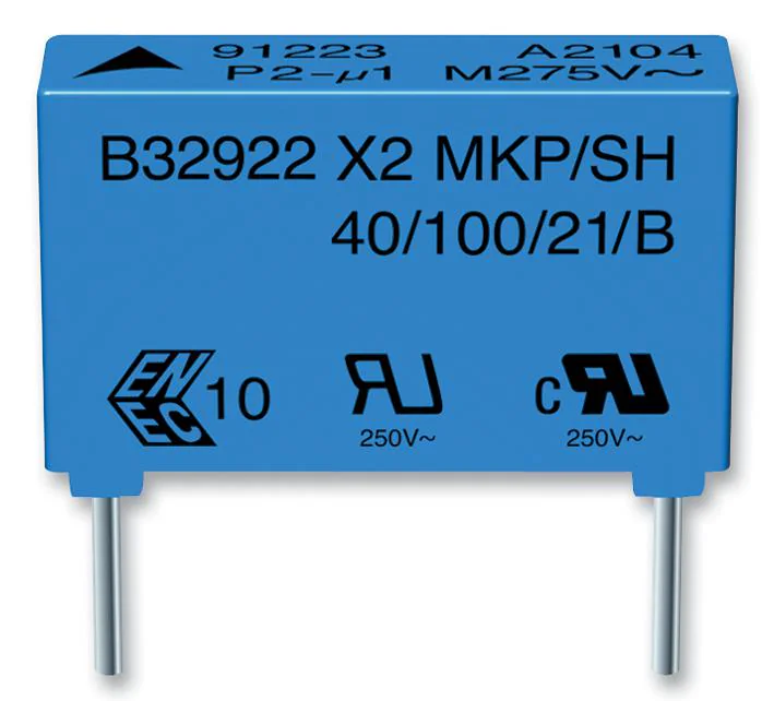 B32921C3223K - Конденсатор помехоподавляющий пленочный X2 0.022мкФ 305В переменного тока ±10% (13х4х9мм) радиальный пластиковый прямоугольный 10мм 110°С