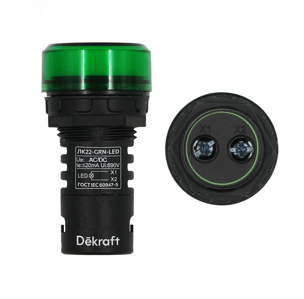 Лампа коммутационная ADDS ЛК-22 d22мм 220В зел. LED 25002DEK - Лампа сигнальная d22-230V зел