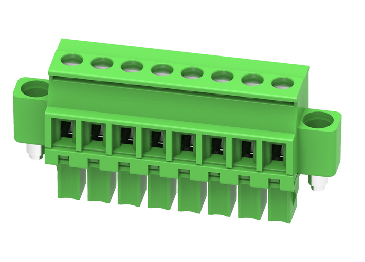 Розеточный разъем на кабель MC-RE3.81V08C-RK-0001 - Розеточный разъем, угловой, на кабель, шаг: 3.81 мм, 8 полюсов, фиксация провода винтовая, исполнение: с монтажными фланцами, 160V, 8A, цвет: зеленый