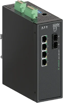 Коммутатор WIENET L2MS 6-2SFP - Коммутатор серии WieNet, управляемый, 4 порта RJ45 скорость передачи 10/100 MBit/s, 2 SFP порта 100BASE-FX / 1000BASE-X, номинальное напряжение: 18 - 30 VDC, монтаж: на DIN рейку, материал корпуса: алюминий