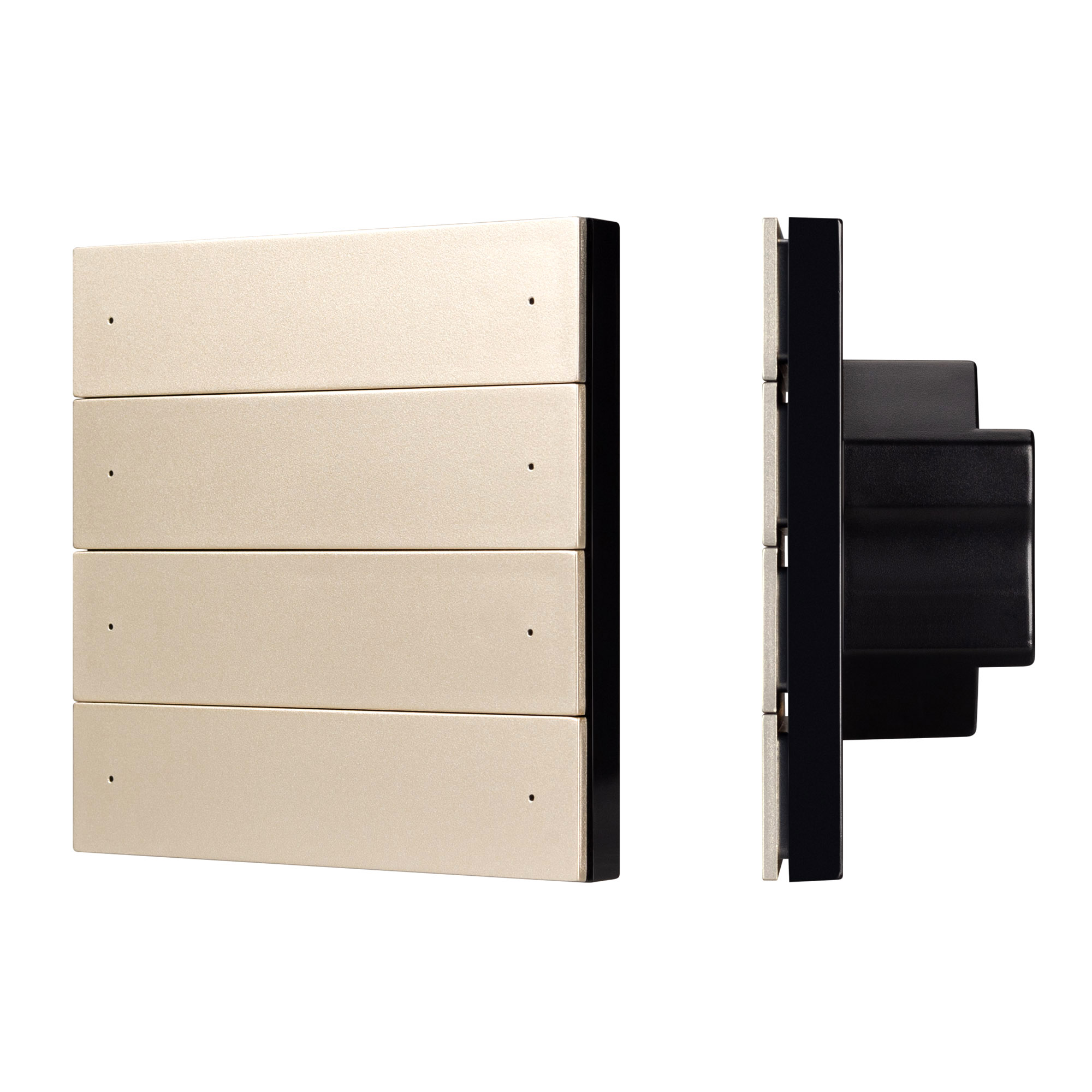 INTELLIGENT ARLIGHT Кнопочная панель SMART-DMX512-801-22-8G-8SC-DIM-IN Gold (230V, 2.4G) 039317 - Настенная встраиваемая кнопочная панель 2.4 ГГц, цвет золотой. Материал - пластик. Для управления одноцветными источниками света (ШИМ) с помощью кнопок, 8 зо