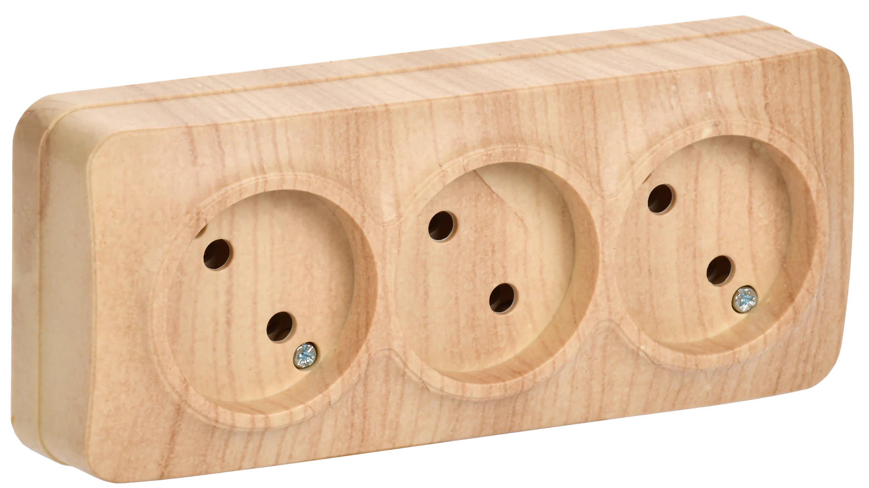 GLORY Розетка трехместная наружная без заземления сосна
