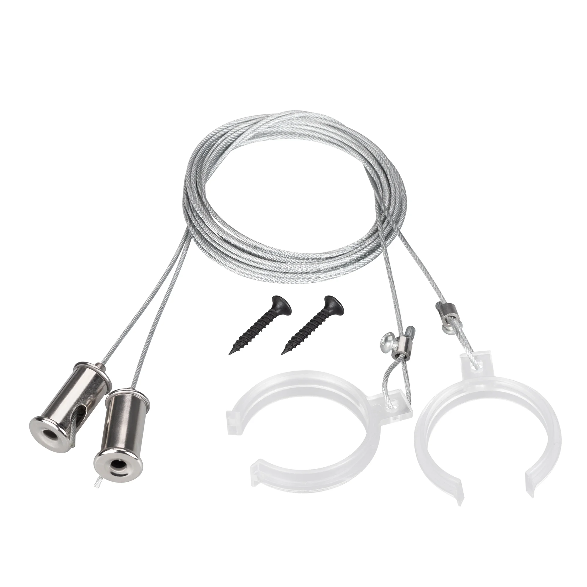 Подвес WPH-FLEX-D40 2x2m Set 047251 - 2м подвес для профилей WPH-FLEX-D40. В комплекте: стальной трос 2м - 2шт, прозрачный пластиковый держатель - 2шт. Максимальная нагрузка на 1 тросик 2 кг. Цена за 1 комплект.