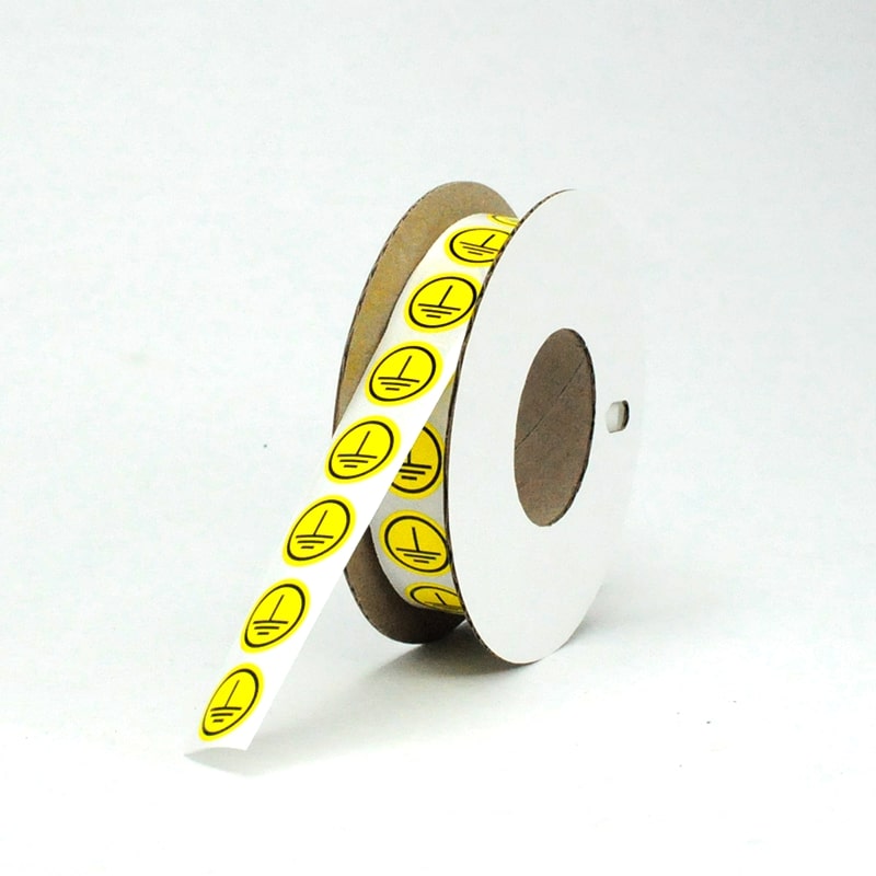 Маркировка круглая NPP-15/1-ZZ - Маркировочная наклейка, для токоведущих шин и электрооборудования, диаметр 15 мм, цвет желтый, Наклеек в ряду - 1, для принтера: RT200, RT230, в упаковке 1800 наклеек