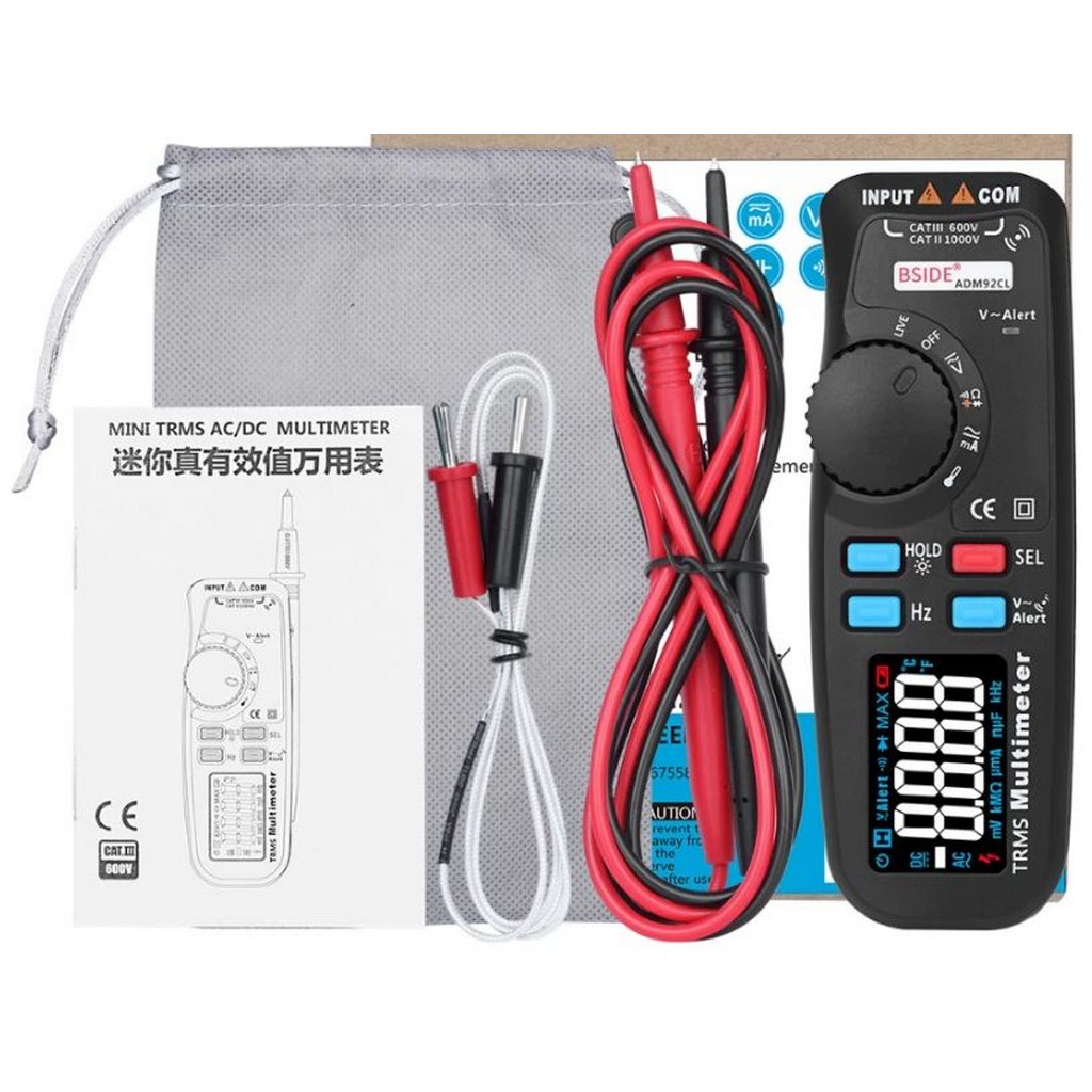 ADM92CL - Мультиметр цифровой с цветным экраном, TRMS, NCV, 6000 отсчетов, автоматическим переключением диапазонов, NCV тестером напряжения, функцией измерения температуры.